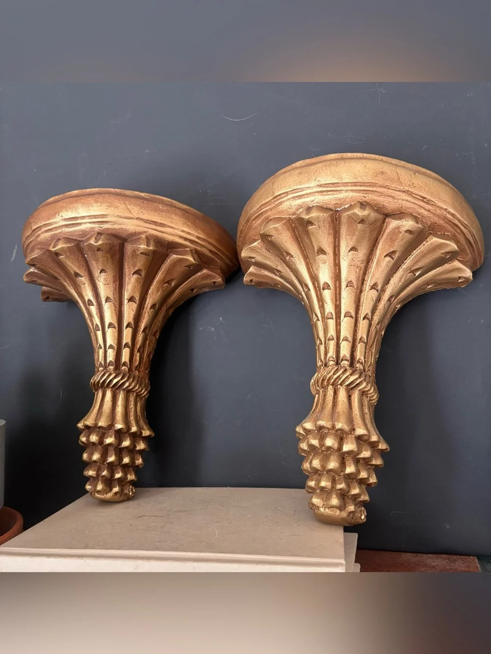 Vintage Gold Wall Shelves, Hollywood Regency Plaster